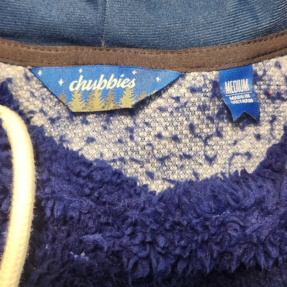 Chubbies M Hoodie Sherpa Sweatshirt Blue Fleece Kangaroo Pullover Stripes